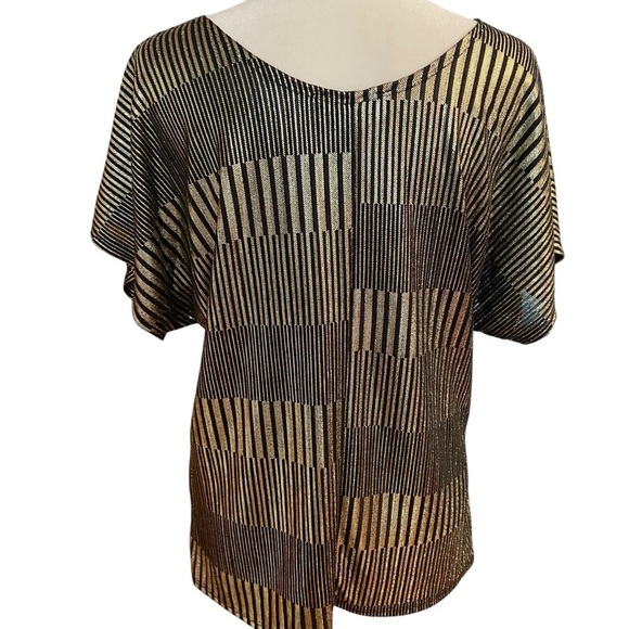 Naïf Gold Black Slinky Short Sleeve Blouse Size L Shimmer Relaxed Fit Party Fun - Picture 4 of 9